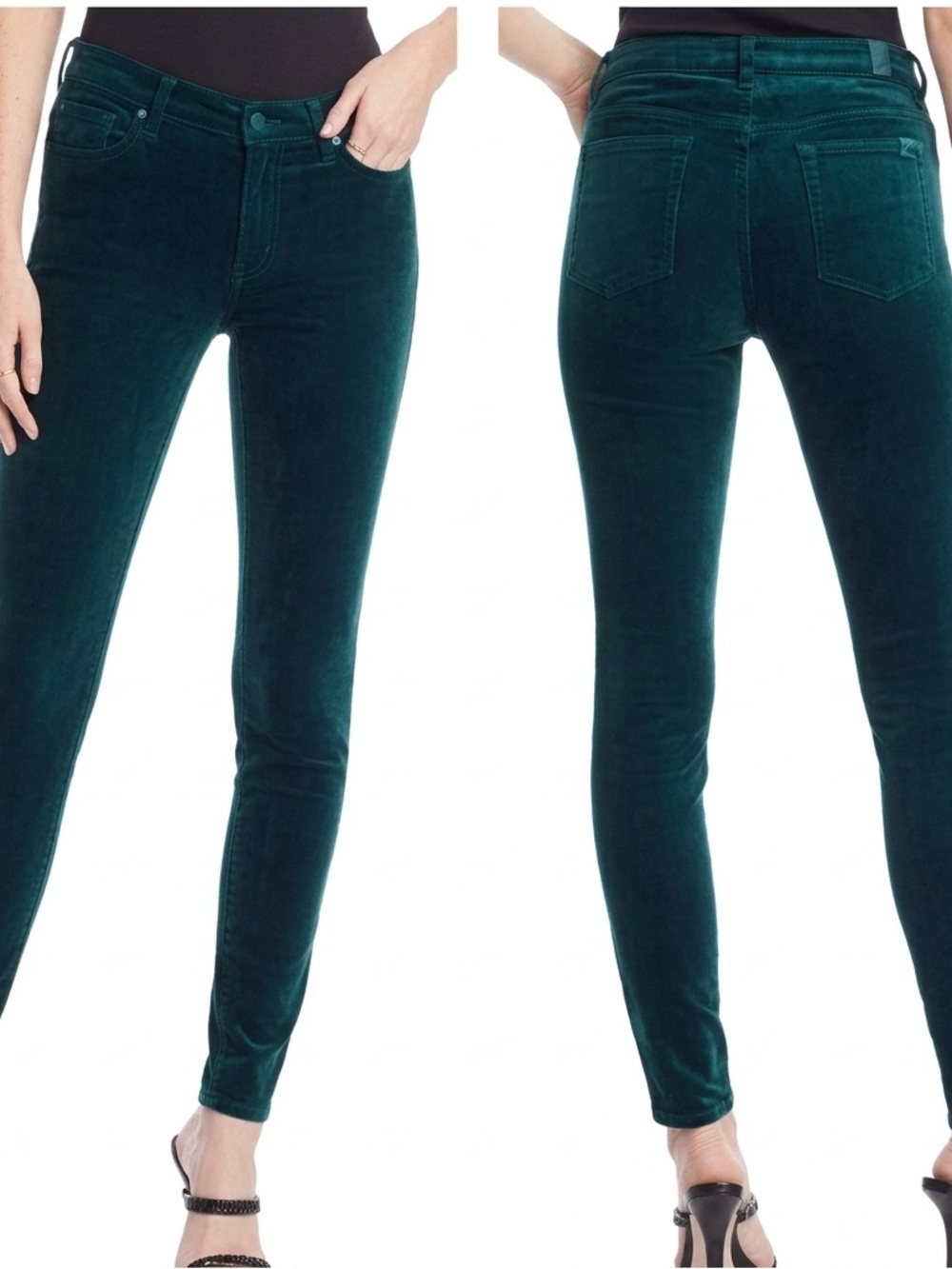 7 For All Mankind|Luxurious Emerald Green Velvet High Waisted Skinny Pants Sz 26